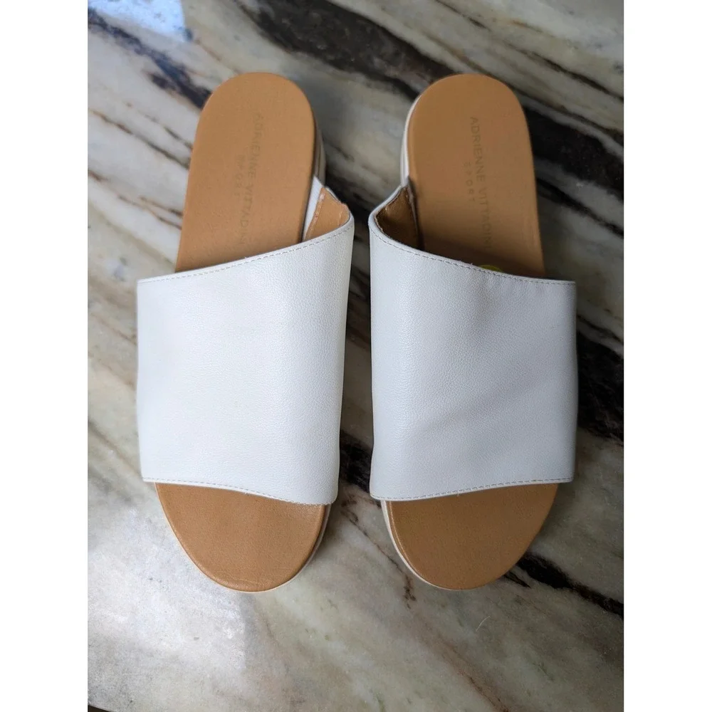 Adrienne Vittadini Sport Provence White Platform Slide Sandals Womens 9M Wedge